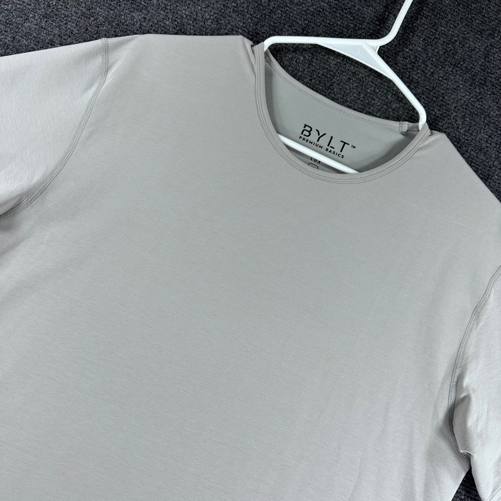 BYLT Drop Cut Short Sleeve Shirt Mens M Medium Gray Lux Curved Hem Athletic Tee